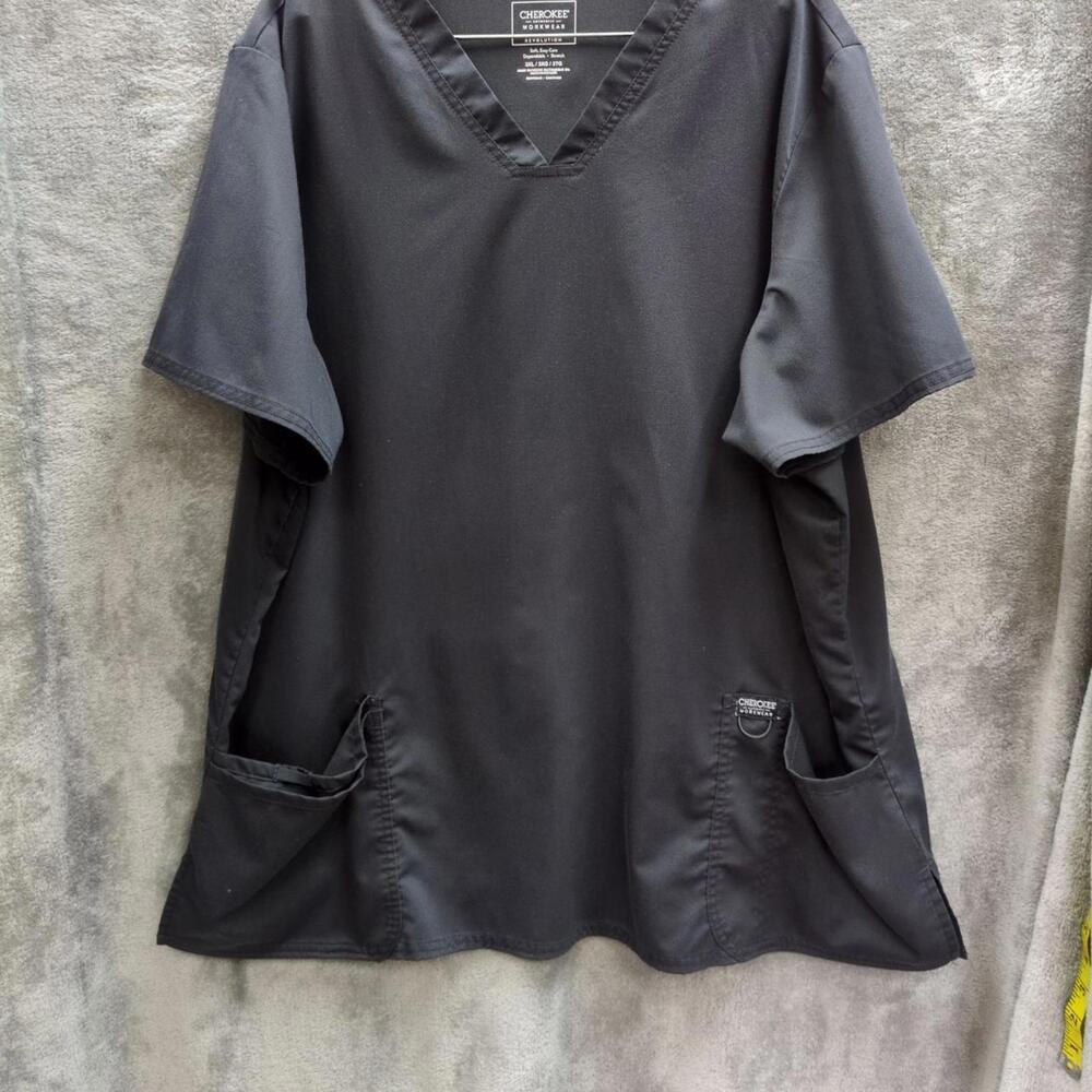 Cherokee Scrub Top‎ Women's 3XL Gray V-Neck Short Sleeve Pocket